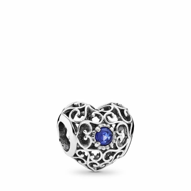 Pandora September Signature Heart Charm Ireland - Sterling Silver/Blue/Synthetic Sapphire - 724561AS